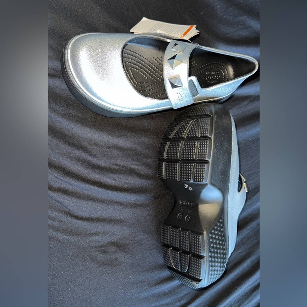 Chic Silver Mary Jane Shoes with Studs Crocs - Picture 3 of 3